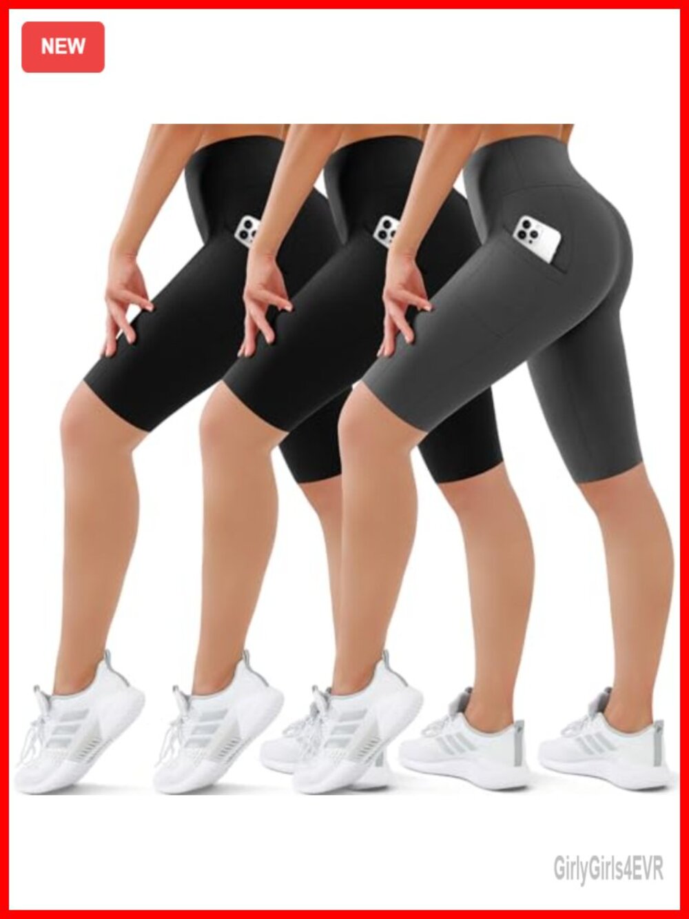 3 Pack Biker Shorts High Waist Tummy Control Workout Yoga Running Shorts Pockets
